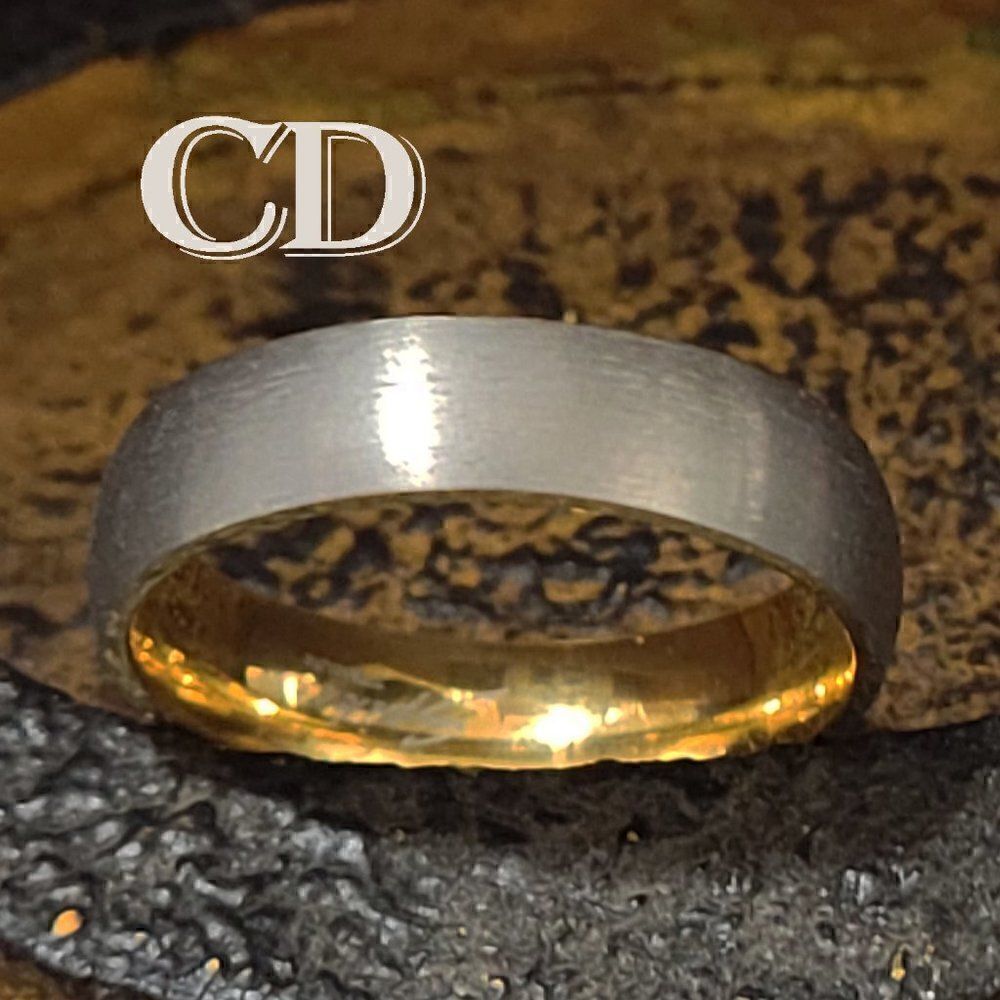 Mens Titanium Gold and Silver Wedding Band Ring - Titanium Wedding Ring For Him
